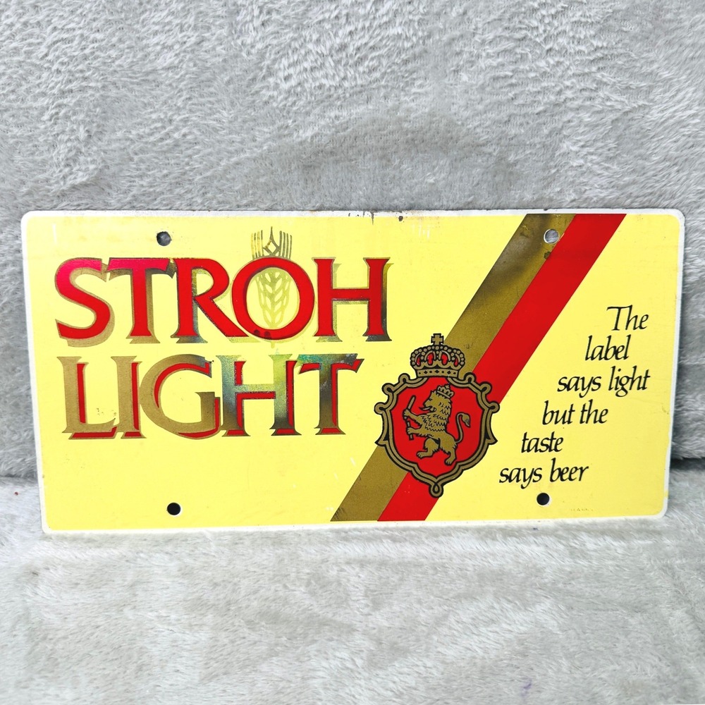 Vintage Stroh Light Beer Metal Sign License Plate Style Man Cave Bar Decor